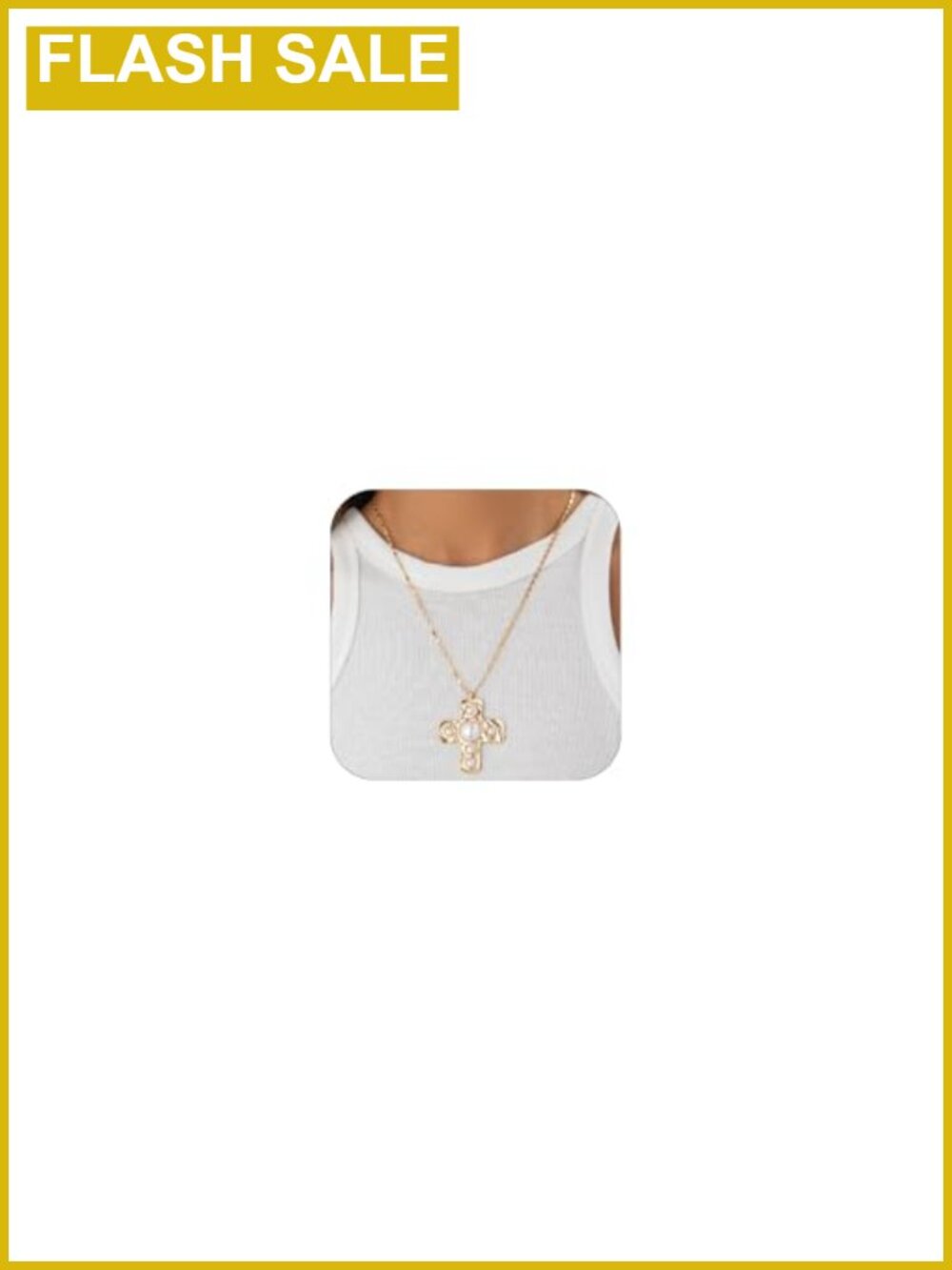 Gold Chunky Cross Necklace Pearl Pendant Statement Necklace Vintage Style